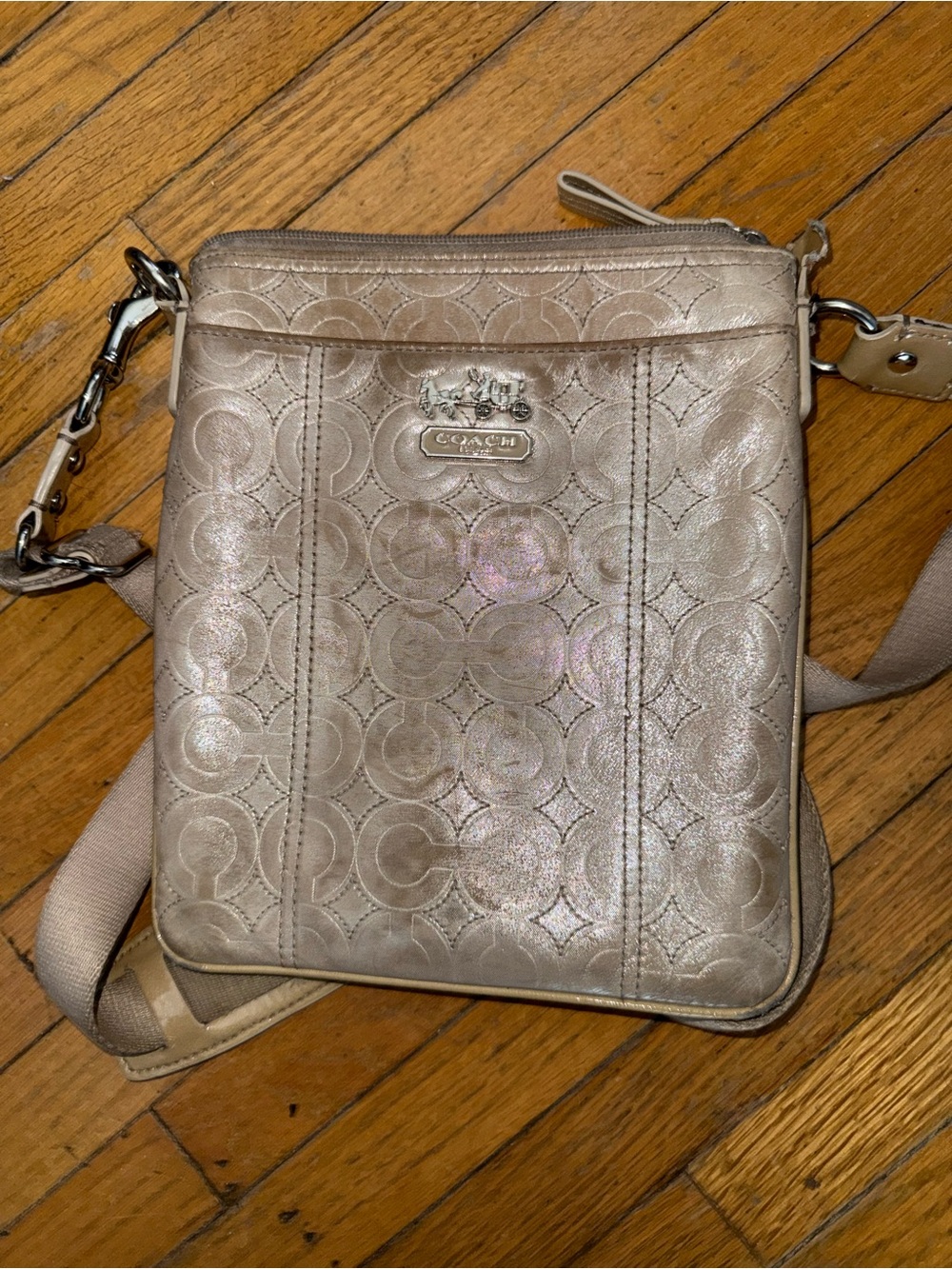 Coach Metallic Signature Crossbody - Shimmering Beige/silver